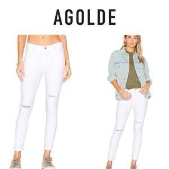 AGOLDE Denim - AGOLDE | Revolve‎ Sophie Crop Distressed Mid -Rise Jeans white 29